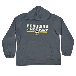 Men's Reebok Center Ice Pullover Fleece Hoodie Gray L Pittsburgh Penguins NHL‎